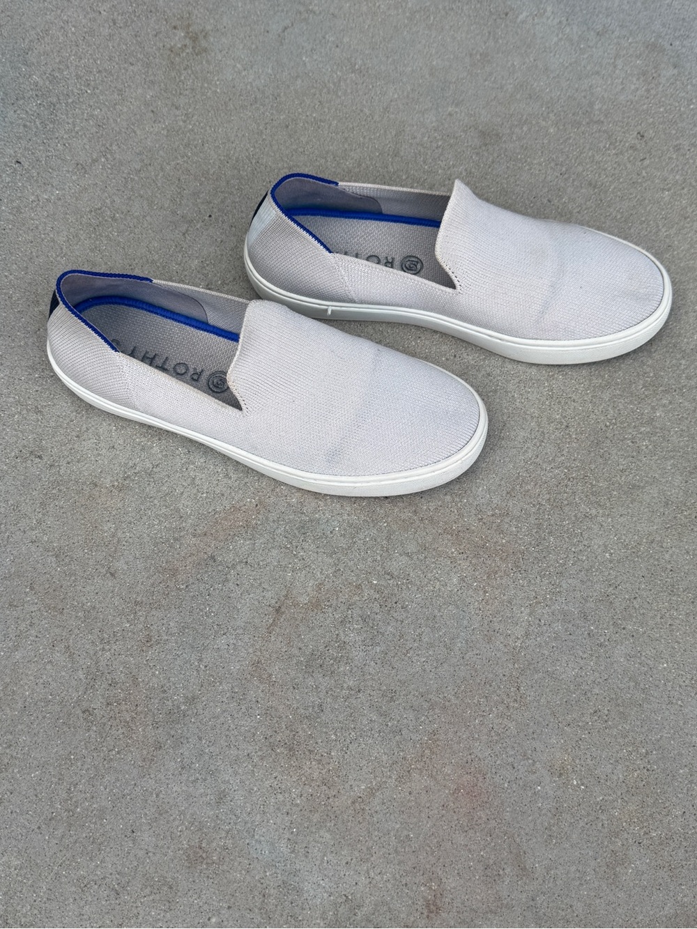 Rothy's Slip-On Flats in Light Gray with Blue Trim 8